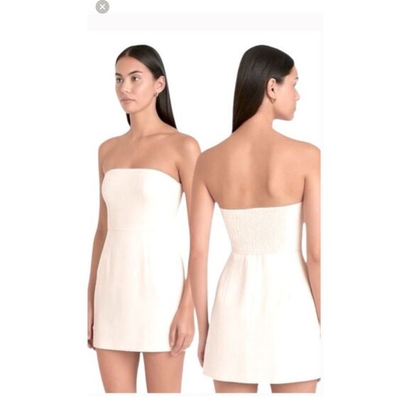 Revolve Song of Style Smocked Mini Dress Sz S Minimalist Classy Preppy Ivory - Picture 1 of 5